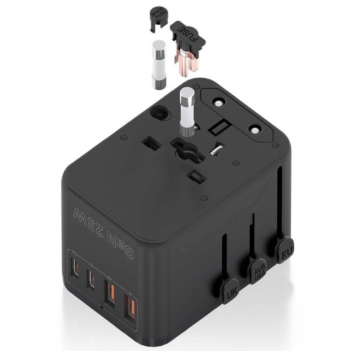 Aisens Adaptador de Viaje Universal GaN con 2xUSB-C y 2xUSB-A Negro